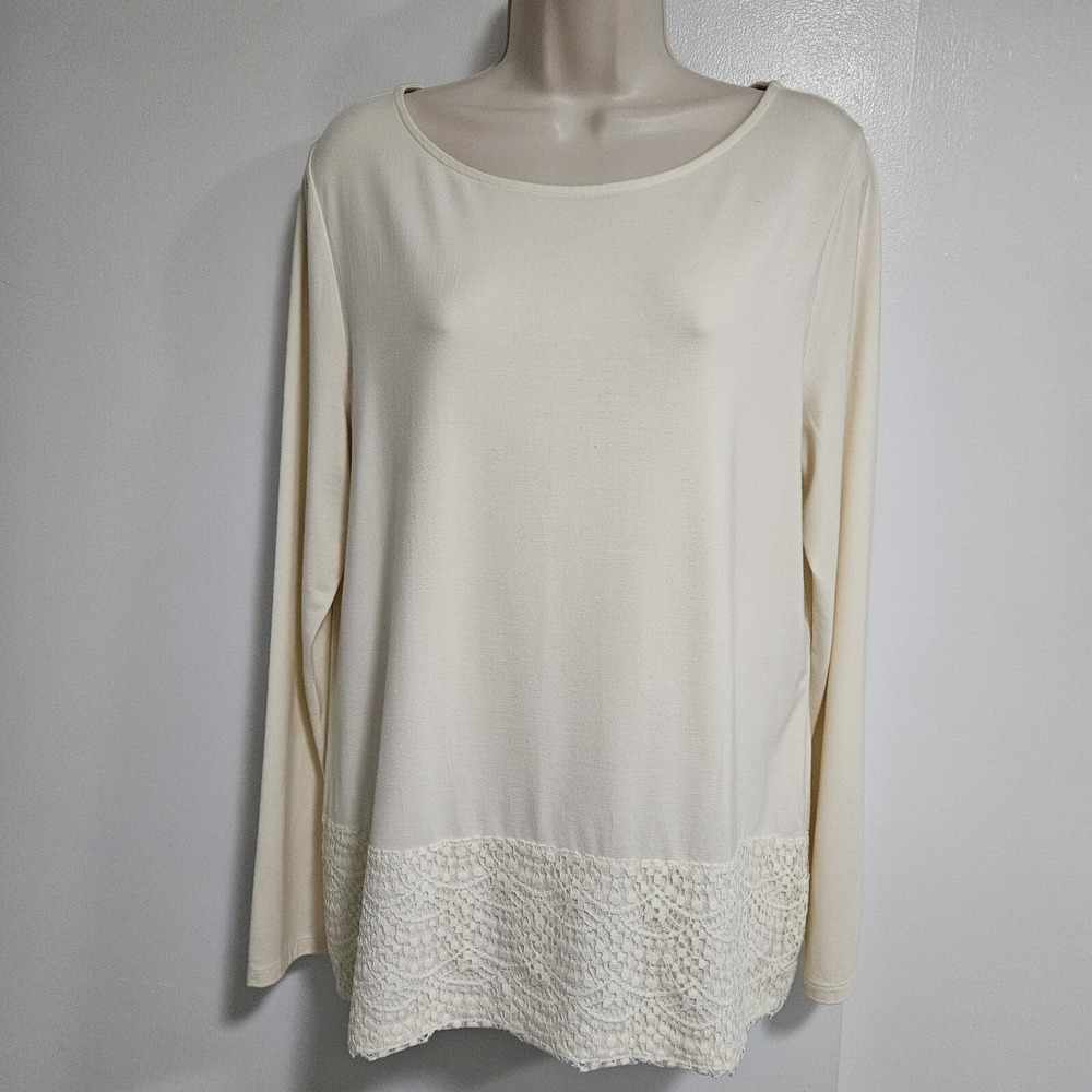 Talbots Size L Ivory Rayon Blend Lace Trimmed Soft Tunic Knit‎ Top